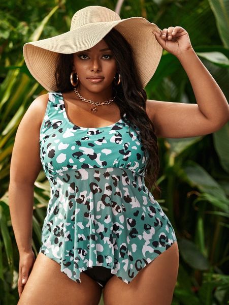 

plus leopard contrast mesh high waisted bikini swimsuit o9nq#, Black