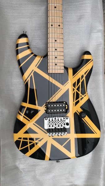 

char edward van halen yellow stripe black electric guitar floyd rose tremolo bridge, maple neck & fingerboard, dot inlay, single pickup
