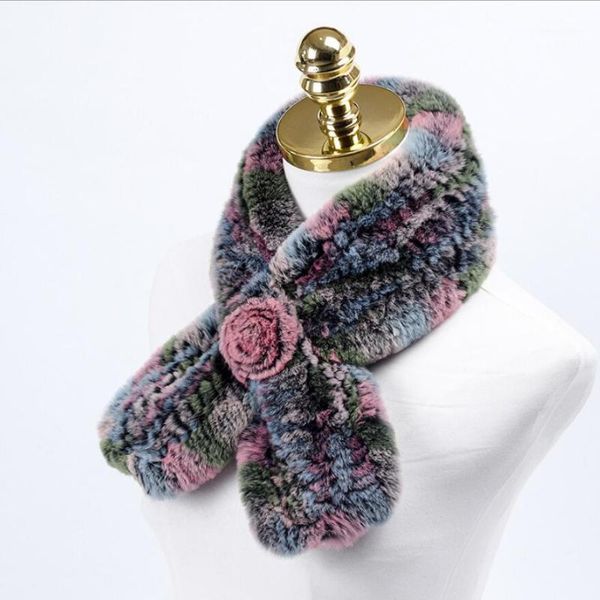 

real rex fur scarf women winter warm knitted scarves ring rose s041, Blue;gray