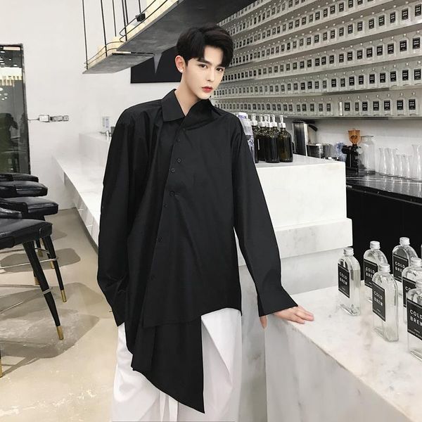 

men's casual shirts 2021 men's hair stylist gd stylish before wearing different styles of asymmetrical designer long sleeved shirt, White;black