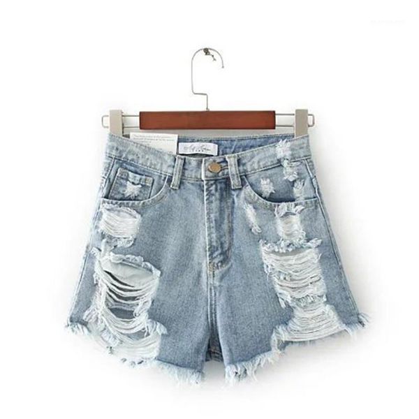 

moruancle fashion women's ripped denim shorts with holes washed destroyed short jeans for lady distressed jean shorts1, Blue