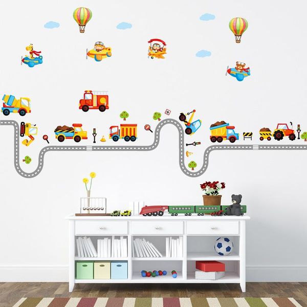 

cartoon traffic road cars wall stickers for kids room boy baby room decoration wall decals for living mural diy stickers