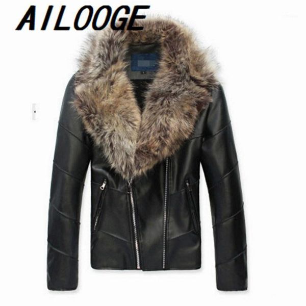 

leather jacket men fur coat biker jacket motorcycle 2020 fashion slim men leather with fur collar1, Black