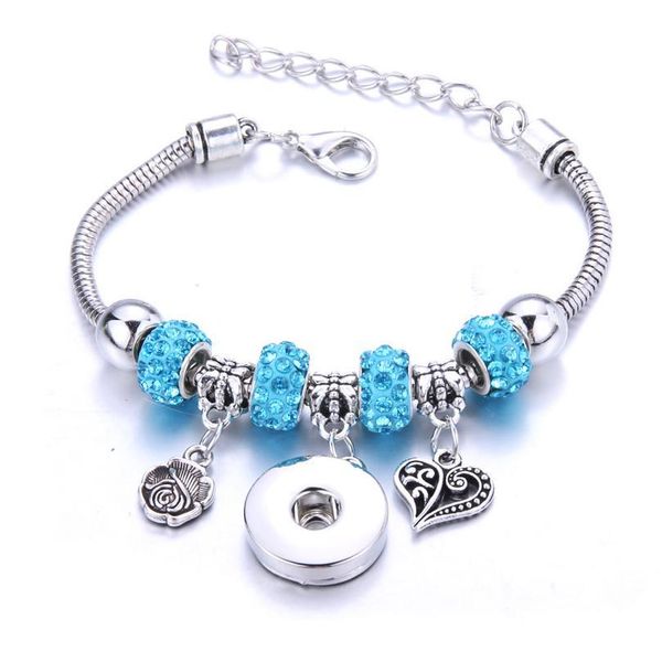 

new snap bracelet lobster buckle snake chain bangles crystal beaded bracelet fit 18mm snap jewelry wo bbyroy, Golden;silver