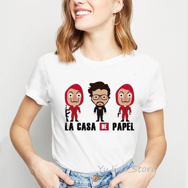 

funny t shirt graphic tees women la casa de papel tshirt camiseta mujer harajuku shirt cartoon print female t-shirt streetwear, White