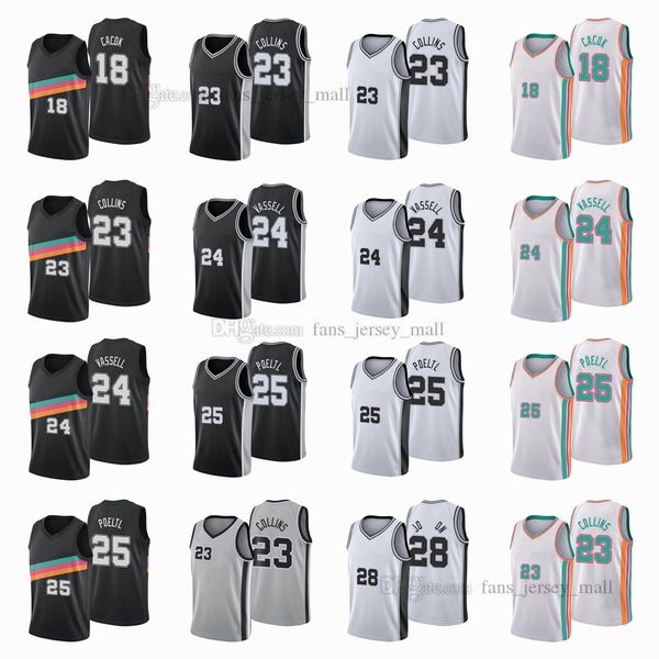 

printed city basketball jerseys jakob 25 poeltl zach 23 collins devin 24 vassell tyler 28 johnson devontae 18 cacok jersey color white black, Black;red