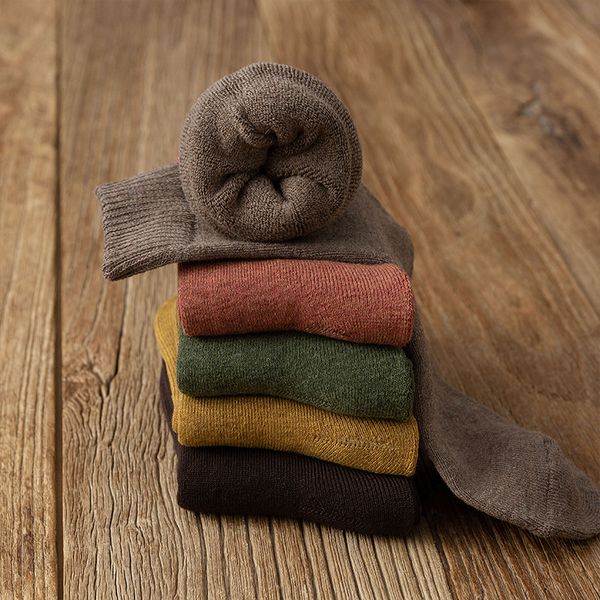 

mens autumn and winter thick warm socks new fashion size casual men winter thick velvet middle tube sock 12 colors, Black