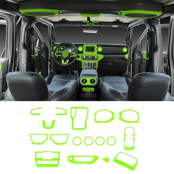 

17pcs car central control interior decoration cover trim accessories for jeep wrangler jl jt 18+ green