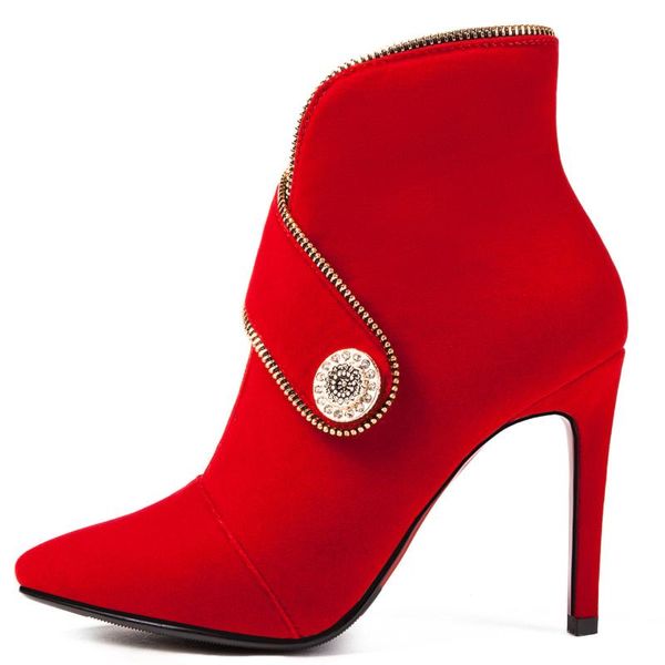 

nasbavi new fashion style contracted tide girl boots british style zipper fine heel pointed metal decoration boots winter, Black