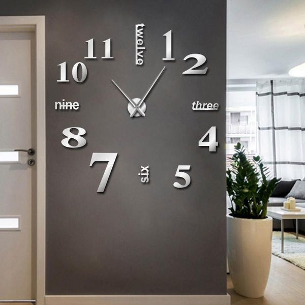 

wall clocks decorative clock watch modern diy mute home decor office 3d mirror surface sticker giant frameless