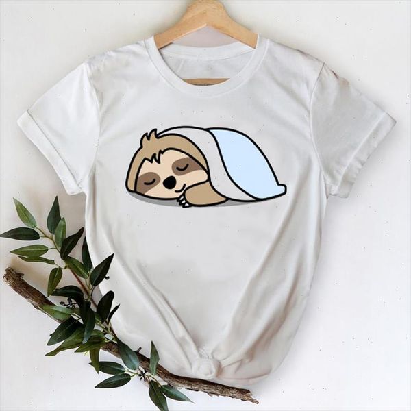 

t shirts for women 2021 animal sloth girl 90s cartoon style clothes printing graphic tshirt lady print female tee t shirt, White