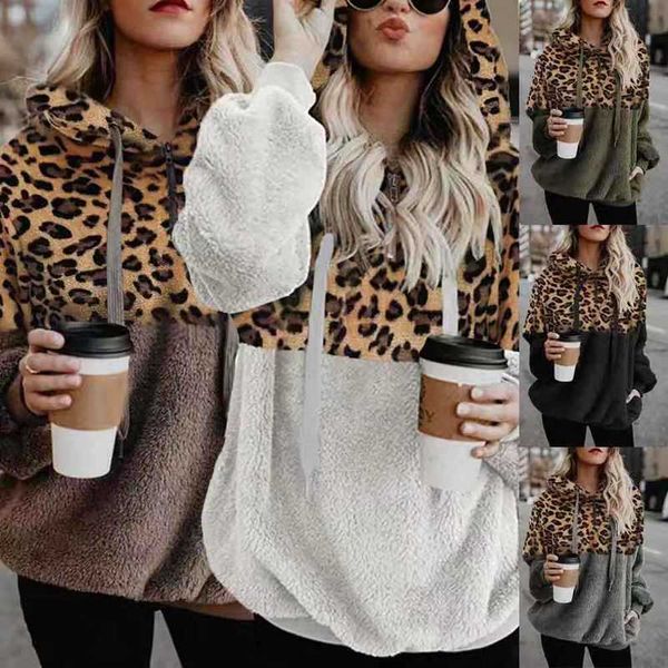 

2019 new stitching hooded leopard women's sweater 9015, Black