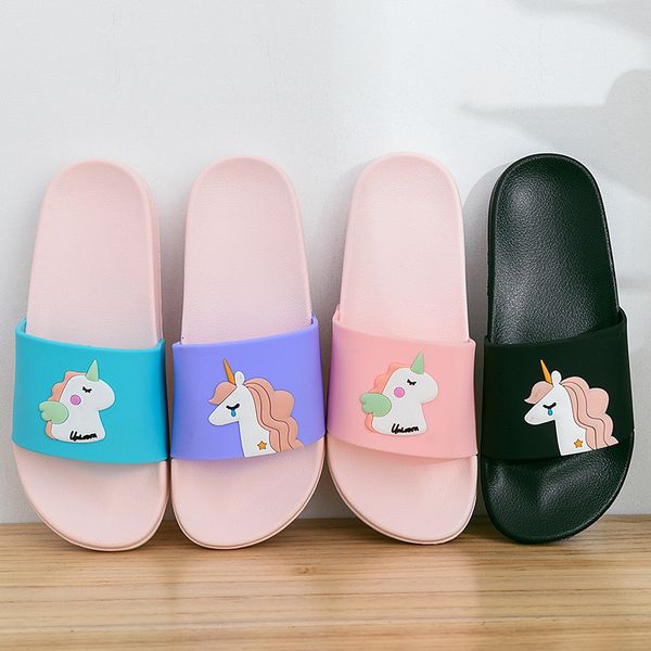 

unicorn summer women slippers cute cartoon ladies slides house shoes black pink flip flops non-slip eva soft girl home slippers y200706