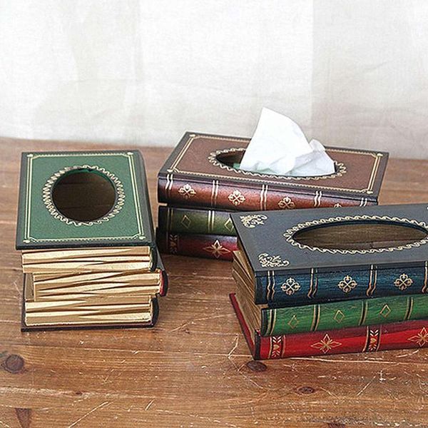 

1* wooden tissue box cover holder book shaped creative paper tissue box vintage1