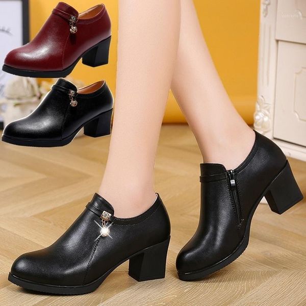 

fashion women side zipper leather shoes casual square heel ankle boots non-slip thick heel comfortable mother shoes1, Black