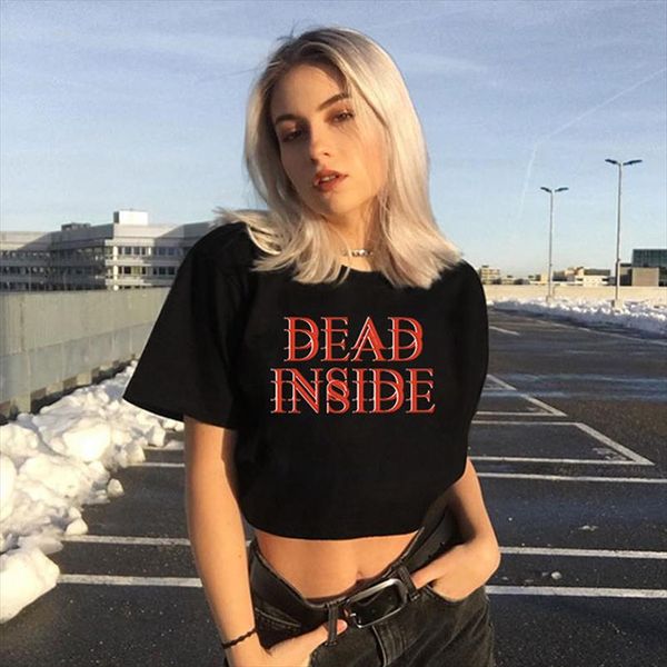 

dead inside new summer short sleeve female letter fun harajuku streetwear vintage tees dark casual loose couple t shirt, White