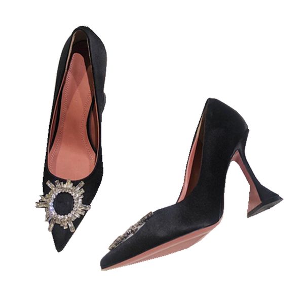 

shipment of lady black satin crystal strass toe high heels party shoes road