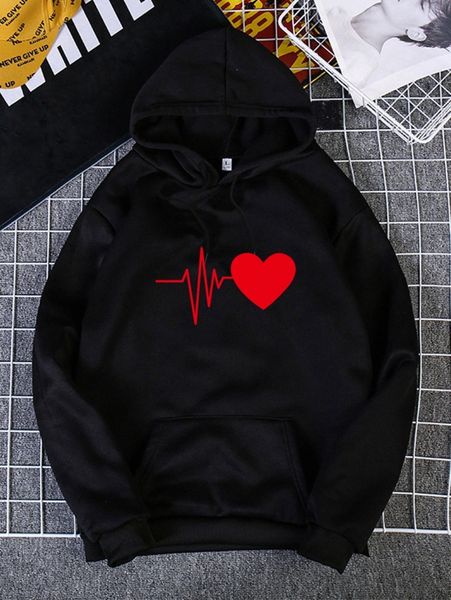 

heart print thermal lined hoodie v1ty#, White;black