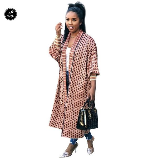 

women's wool & blends enyu s-xxl 2021 women mid-calf print coats lantern full sleeve open stitch outerwear young girl streetwear, Black