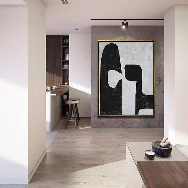 

oversized abstract painting art large painting on canvas vertical modern art black white brown