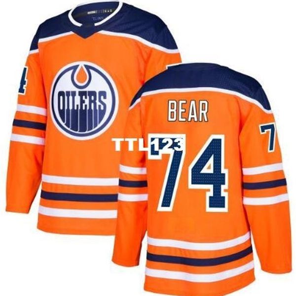 

real men real full embroidery 2018 new season edmonton oilers 74 ethan bear hockey jersey or custom any name or number jersey, Black