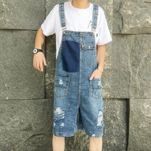

2020 new vintage jeans jumpsuits summer retro distressed denim bib overalls1, Blue