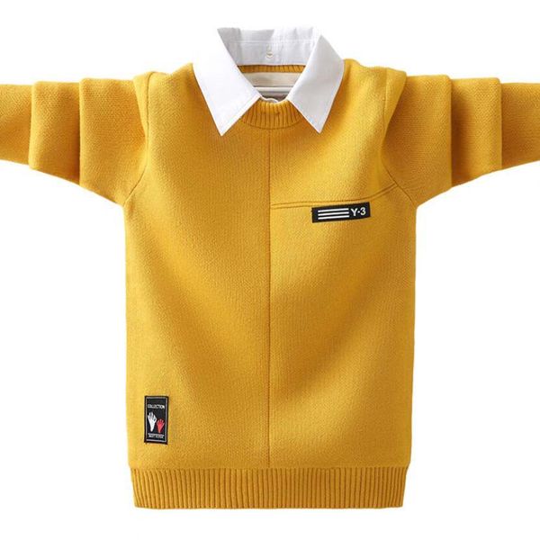 

cotton boys pullovers spring boys warm jacket teenage winter velvet sweaters turn-down collar knitted clothes bottoming shirt, Blue