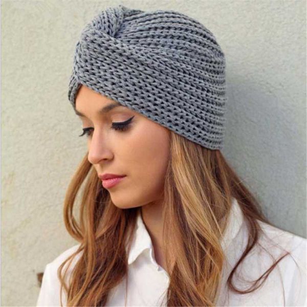 

beanie/skull caps 2021 women's knitted turban hats cashmere cross wrap head hat wool knitting bonnet turbante cap for women ht21, Blue;gray