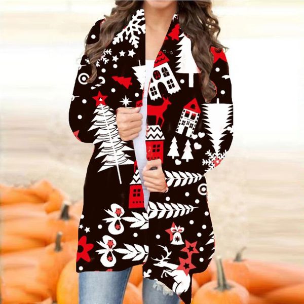 

christmas women cardigans coat autumn animal cat pumpkin print long sleeve jacket coat femme winter thin casual zcardigan#1126, Black;brown