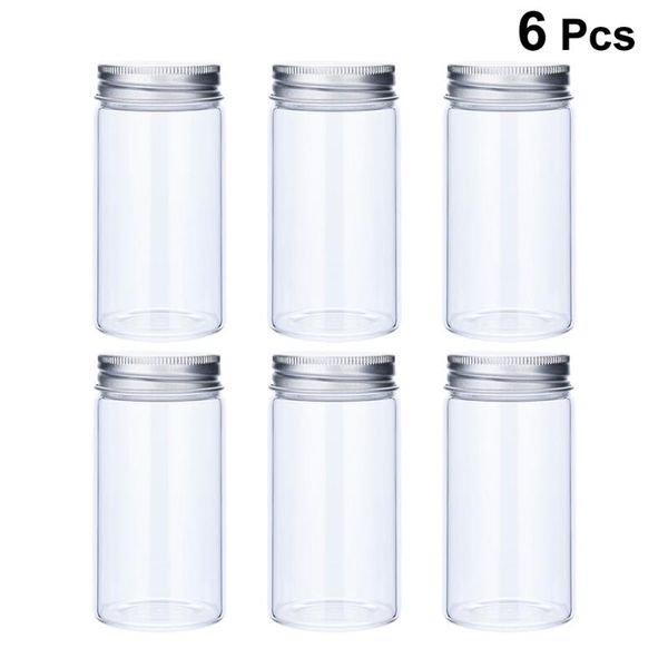 

6 pcs storage containers useful aluminum screw-on lids candy jars for kitchen home
