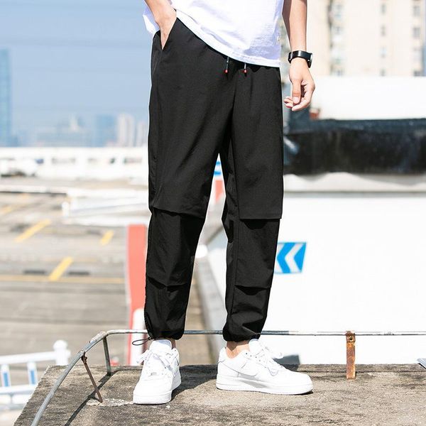 

large size loose sports pants men's summer thin beam feet casual joggers pants trend nine points sweatpants men's clothing1, Black