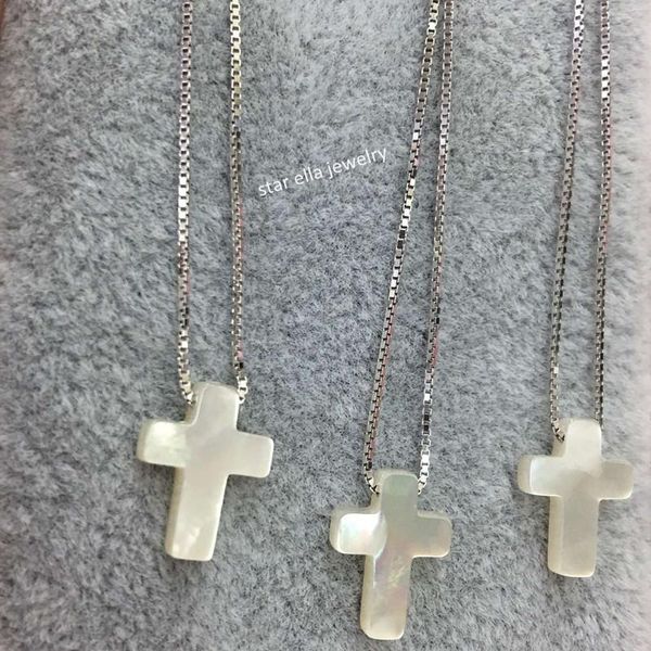 

10pcs/lot white shell cross necklace 925 sterling silver cross mother of pearl necklace