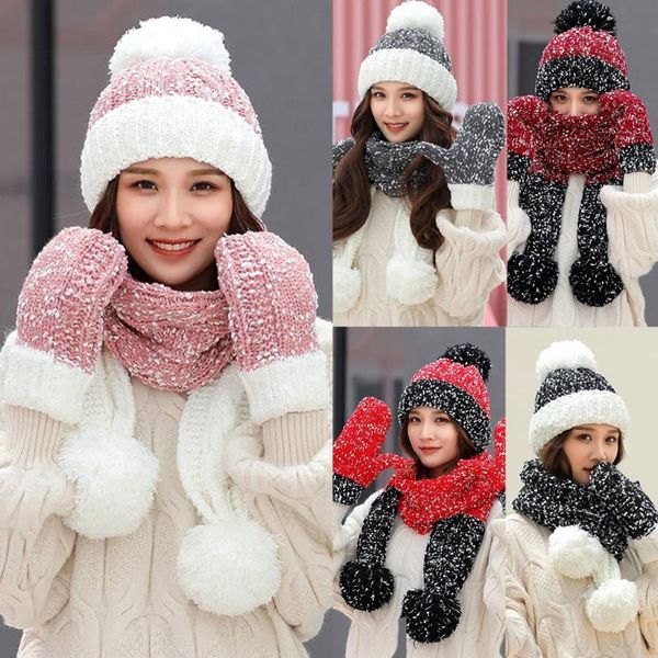 

beanies brand and 3pcs women winter warm multicolor knitted venonat beanie hat+scarf+gloves set drop