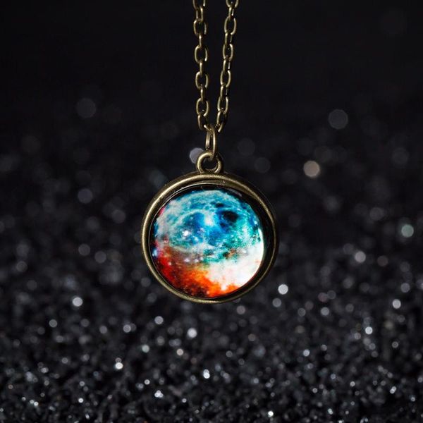 

double-sided glass ball pendant gem universe star chain necklace jewelry gifts lxh, Silver