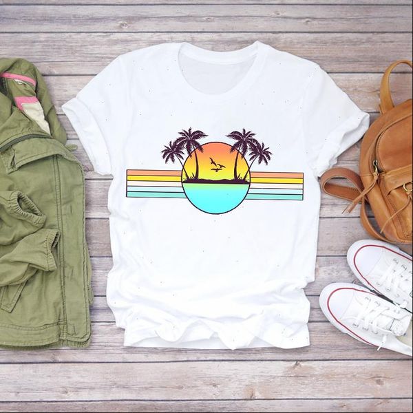 

women 2021 floral striped cute beach flower fashion cute summer shirt ladies womens t shirts t graphic female tee t shirt, White