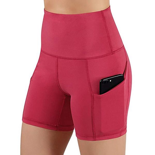 

pockets yoga shorts female sports high waist bulifting tights compression knitted buttery soft breathable anti-sweat shorts, White;red