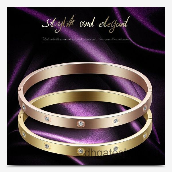 

womens gold cz crystal love forever stainless steel bangle luxury bracelet, Black