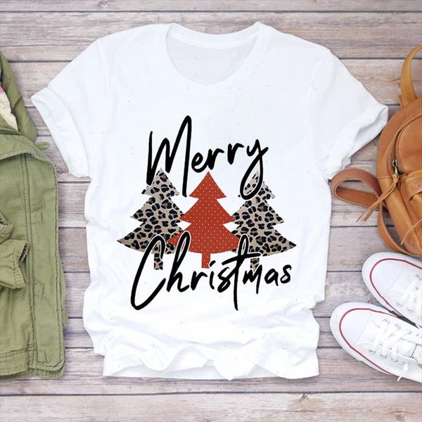 

women christmas leopard tree clothing 90s fashion new year print lady t shirts tshirt ladies graphic female tee t shirt, White
