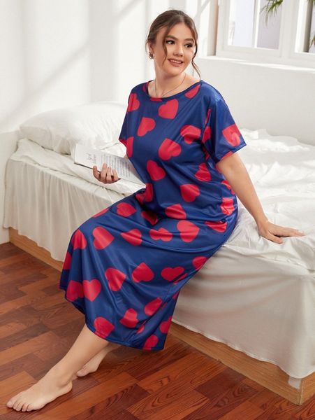 

plus heart print night dress a5tq#, Black;white