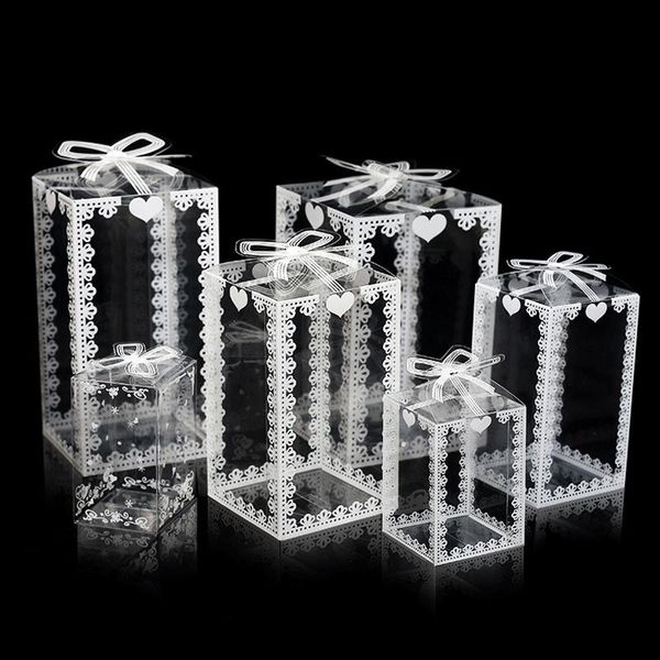

gift wrap 5/10pcs packing box transparent pvc lace white delicate display wedding cookie candy cake boxes