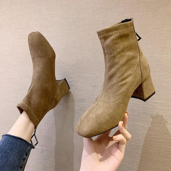 

med boots sets boots-женские на молнии zipper роскошный дизайнер высокий каблук рок-рок 2021 лодыжка резиновая мода осенние дамы твердого ри, Black