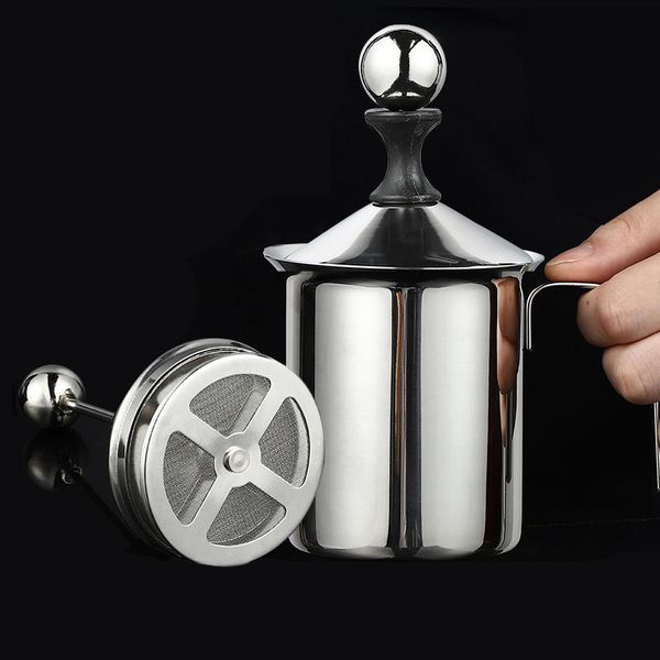 

400ml 800ml stainless steel double mesh frother manual coffee shop creamer milk foam cappuccino latte coffeeware tools q0109