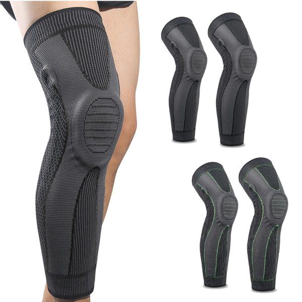 

1pc silicone long knee pads brace support protection work for arthritis crossfit gym volleyball tennis compression safety sports, Black;gray