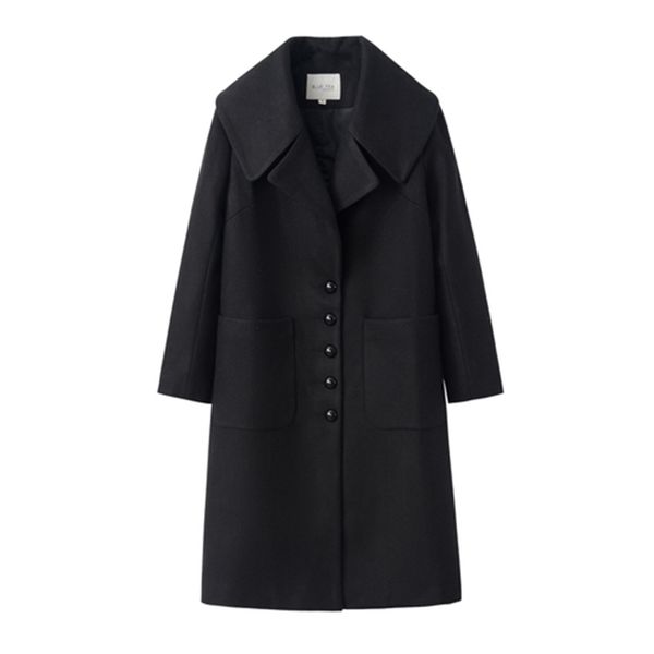 

2021 new [deat] fast delivery fashion trend new lapel long-sleeve wool solid color mid-length female jacket h00181 i2qp, Black