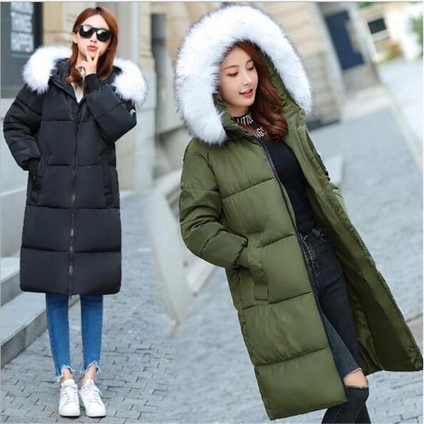 

new winter women jackets hooded large fur collar casual solid winter jacket slim cotton-padded parkas1, Black