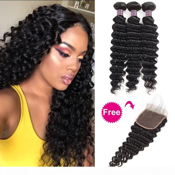 

peruvian human hair bundles with closure buy 3bundles get a closure deep loose loose wave yaki indian straight deep wave body water, Black