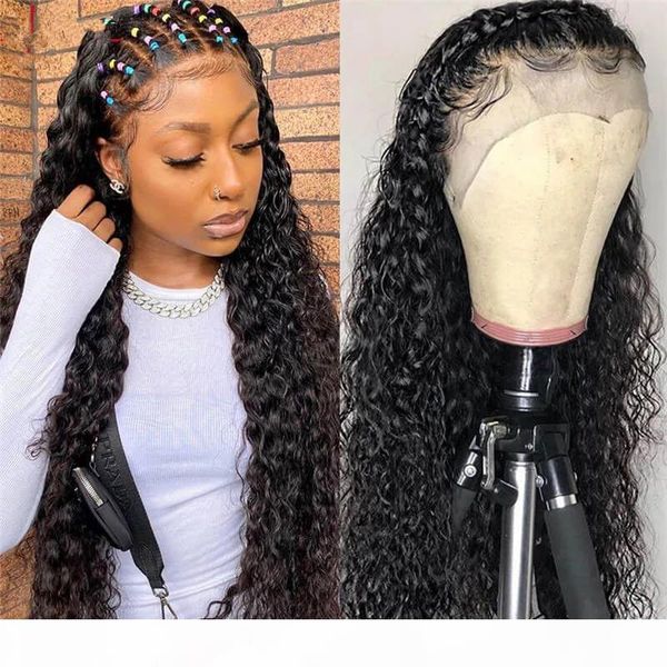 

pre plucked water wave lace frontal wig weave braid human hair wigs 150 remy human lace wigs lace fronts deep wave, Black;brown