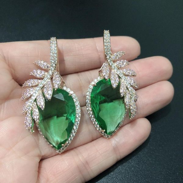 

bilincolor fashion leaf and green water drop earring for women, Silver