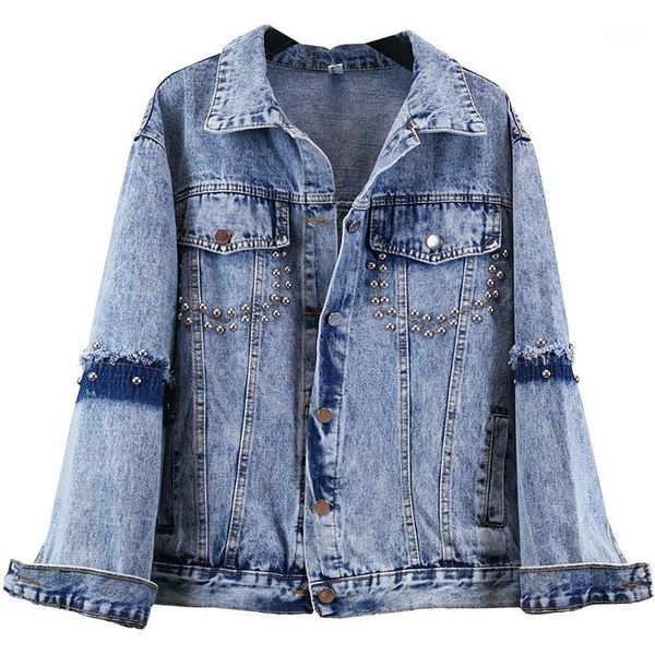 

2020 autumn new loose rivet denim coat women fashion stitching long-sleeved jeans coat1, Black;brown