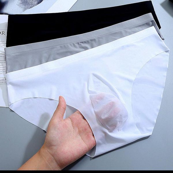 

underpants mens underwear briefs summer men's ice transparent low waist panties gay seamless silkly pants, Black;white